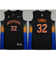 Men New Yok Knicks 32 Karl Anthony Towns Black 2025 26 Statement Edition Stitched Basketball Jersey
