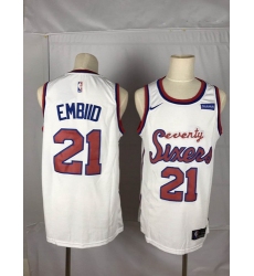 76ers 21 Joel Embiid White Nike Throwback Swingman Jersey