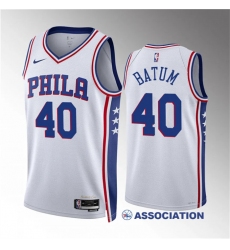 Men Philadelphia 76ers 40 Nicolas Batum White Association Edition Stitched Jersey