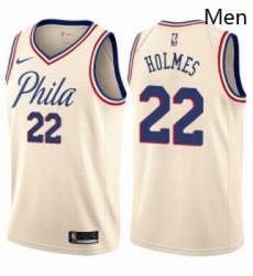 Mens Nike Philadelphia 76ers 22 Richaun Holmes Authentic Cream NBA Jersey City Edition 