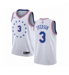 Mens Nike Philadelphia 76ers 3 Allen Iverson White Swingman Jersey Earned Edition