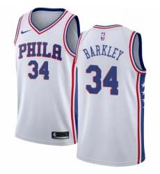 Mens Nike Philadelphia 76ers 34 Charles Barkley Authentic White Home NBA Jersey Association Edition