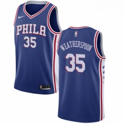 Mens Nike Philadelphia 76ers 35 Clarence Weatherspoon Swingman Blue Road NBA Jersey Icon Edition 