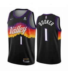 Men Phoenix Suns 1 Devin Booker Black 2021 City Edition 75th Anniversary Stitched Jersey