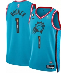 Men Phoenix Suns 1 Devin Booker Blue 2022 23 City Edition With NO 6 Patch Stitched Basketball Jersey