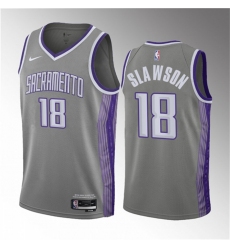 Men Sacramento Kings 18 Jalen Slawson Grey 2023 Draft City Edition Stitched Jersey