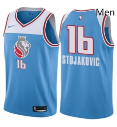 Mens Nike Sacramento Kings 16 Peja Stojakovic Swingman Blue NBA Jersey City Edition 