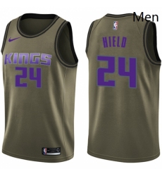 Mens Nike Sacramento Kings 24 Buddy Hield Swingman Green Salute to Service NBA Jersey