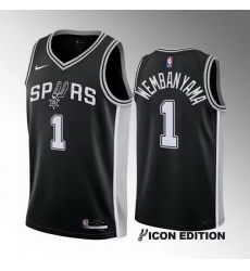 Men San Antonio Spurs 1 Victor Wembanyama Black 2022 23 Icon Edition Stitched Basketball JerseyS