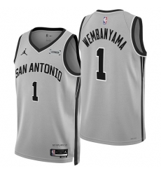 Men San Antonio Spurs 1 Victor Wembanyama Silver 2025 26 Statement Edition Stitched Basketball Jersey Men San Antonio Spurs 1 Victor Wembanyama Silver 2025 26 Statement Edition Stitched Basketball Jersey