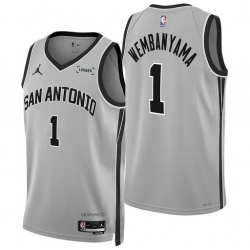 Men San Antonio Spurs  1 Victor Wembanyama Silver 2025 26 Statement Edition Stitched Basketball Jersey