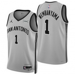 Men San Antonio Spurs  1 Victor Wembanyama Silver 2025 26 Statement Edition Stitched Basketball Jersey