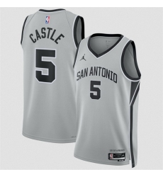 Men San Antonio Spurs 5 Stephon Castle Silver 2025 Statement Edition Stitched Basketball Jersey Men San Antonio Spurs 5 Stephon Castle Silver 2025 Statement Edition Stitched Basketball Jersey