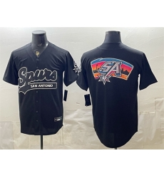 Men San Antonio Spurs Team Big Logo Black Stitched Baseball Jersey