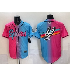 Men San Antonio Spurs Team Big Logo Pink Blue Limited Stitched Baseball Jersey