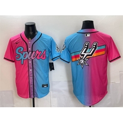 Men San Antonio Spurs Team Big Logo Pink Blue Limited Stitched Baseball Jersey