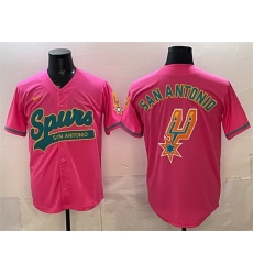Men San Antonio Spurs Team Big Logo Pink Stitched Baseball Jersey