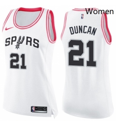 Womens Nike San Antonio Spurs 21 Tim Duncan Swingman WhitePink Fashion NBA Jersey