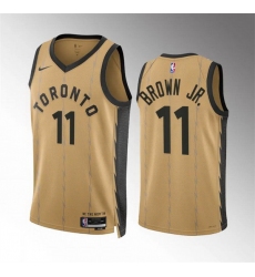 Men Toronto Raptors 11 Bruce Brown Jr Gold 2023 24 City Edition Stitched Basketball Jersey