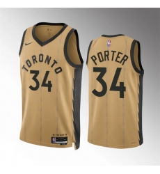 Men Toronto Raptors 34 Jontay Porter Gold 2023 24 City Edition Stitched Basketball Jersey