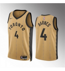 Men Toronto Raptors 4 Scottie Barnes Gold 2023 24 City Edition Stitched Basketball Jersey