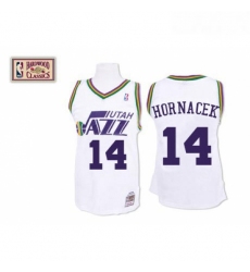 Mens Mitchell and Ness Utah Jazz 14 Jeff Hornacek Authentic White Throwback NBA Jersey