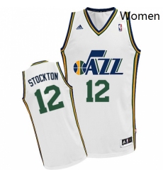 Womens Adidas Utah Jazz 12 John Stockton Swingman White Home NBA Jersey