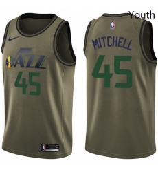 Youth Nike Utah Jazz 45 Donovan Mitchell Swingman Green Salute to Service NBA Jersey 