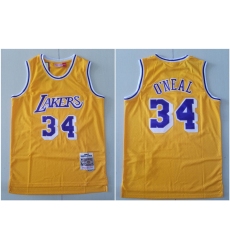 Lakers 34 Shaquille O Neal Yellow 1996 97 Hardwood Classics Jersey