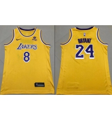 Men Los Angeles Lakers Kobe Bryant Front 8 Back 24 Bibigo Yellow City Edition Stitched Jersey