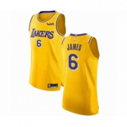 Mens Los Angeles Lakers 6 LeBron James Authentic Gold Basketball Jersey Icon Edition 