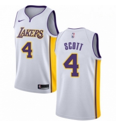 Mens Nike Los Angeles Lakers 4 Byron Scott Authentic White NBA Jersey Association Edition