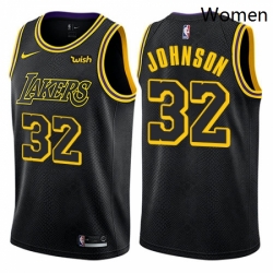 Womens Nike Los Angeles Lakers 32 Magic Johnson Swingman Black NBA Jersey City Edition