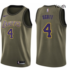 Youth Nike Los Angeles Lakers 4 Byron Scott Swingman Green Salute to Service NBA Jersey