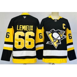 Men Pittsburgh Penguins 66 Mario Lemieux Black 2024 25 Home With C Patch Stitched Hockey Jersey