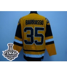Mitchell 26Ness Penguins #35 Tom Barrasso Yellow 2017 Stanley Cup Final Patch Stitched NHL Jersey