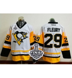 Penguins #29 Andre Fleury White New Away 2017 Stanley Cup Final Patch Stitched NHL Jersey