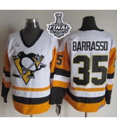 Penguins #35 Tom Barrasso White Black CCM Throwback 2017 Stanley Cup Final Patch Stitched NHL Jersey