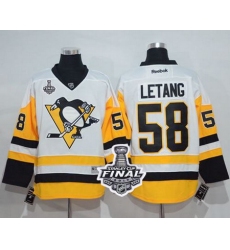 Penguins #58 Kris Letang White New Away 2017 Stanley Cup Final Patch Stitched NHL Jersey
