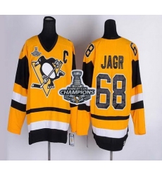 Penguins #68 Jaromir Jagr Yellow CCM Throwback 2017 Stanley Cup Finals Champions Stitched NHL Jersey