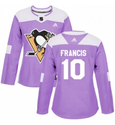 Womens Adidas Pittsburgh Penguins 10 Ron Francis Authentic Purple Fights Cancer Practice NHL Jersey 