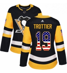 Womens Adidas Pittsburgh Penguins 19 Bryan Trottier Authentic Black USA Flag Fashion NHL Jersey 