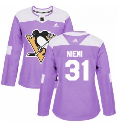 Womens Adidas Pittsburgh Penguins 31 Antti Niemi Authentic Purple Fights Cancer Practice NHL Jersey 