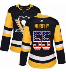 Womens Adidas Pittsburgh Penguins 55 Larry Murphy Authentic Black USA Flag Fashion NHL Jersey 