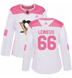 Womens Adidas Pittsburgh Penguins 66 Mario Lemieux Authentic WhitePink Fashion NHL Jersey 