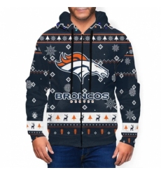 Broncos Team Christmas Ugly Mens Zip Hooded Sweatshirt