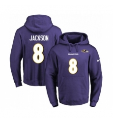 Football Mens Baltimore Ravens 8 Lamar Jackson Purple Name Number Pullover Hoodie