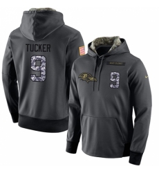 NFL Mens Nike Baltimore Ravens 9 Justin Tucker Stitched Black Anthracite Salute to Service Player Performance Hoodie