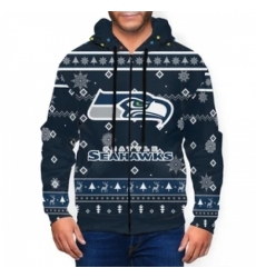Seahawks Team Christmas Ugly Mens Zip Hooded Sweatshirt