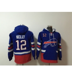 Men Buffalo Bills 12 Jim Kelly Royal Ageless Must Have Lace Up Pullover Hoodie